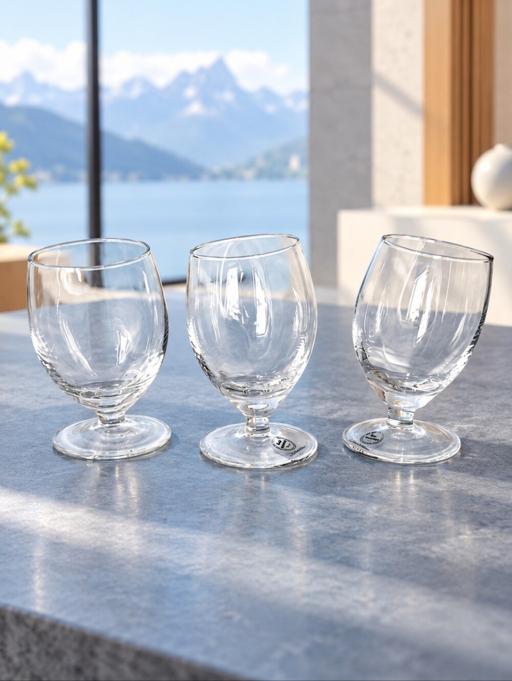 Roberto Niederer Glasi Hergiswil Swiss Art Glass Tilted Goblets Set of 3
